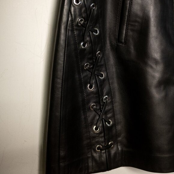 Maje Lace-up Leather Mini Skirt Black Size 40 - Picture 2 of 2